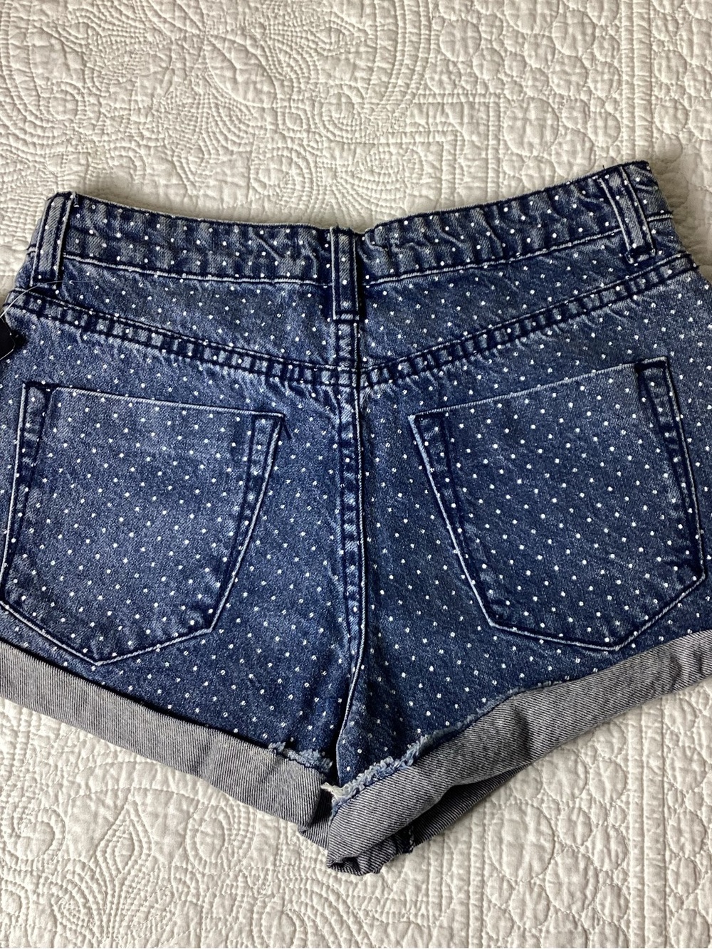 NWT Polka Dot Denim Shorts Size 24 Forever 21 Beachy Preppy - Picture 2 of 10